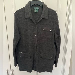 Lauren Ralph Lauren Wool Blend Snap Button Jacket Mens M Gray Shacket